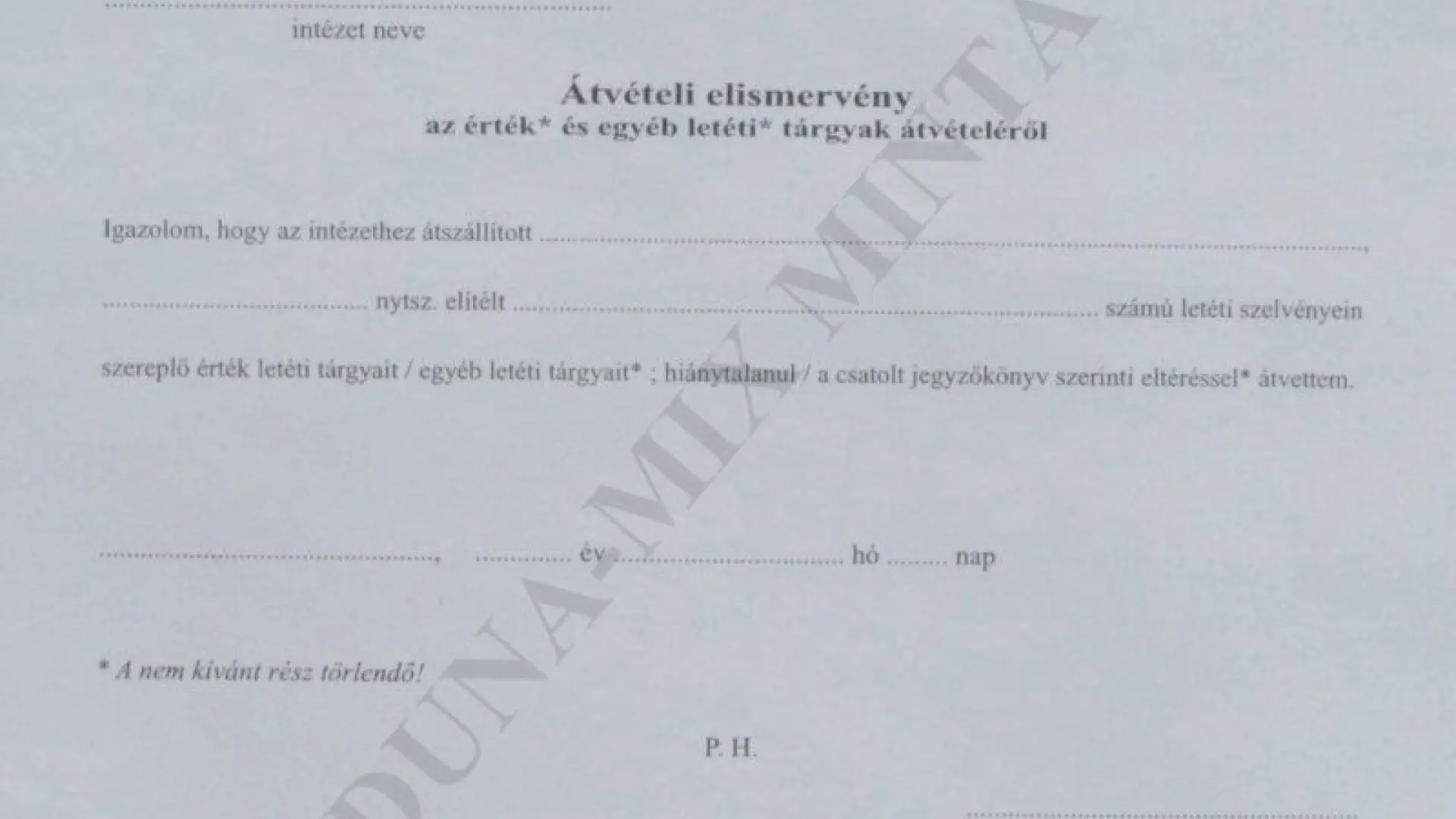 Átvét. elism. érték letét. tárgy. átvét.